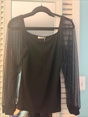 Amazon Black Sheer Puff Sleeve Women's Top